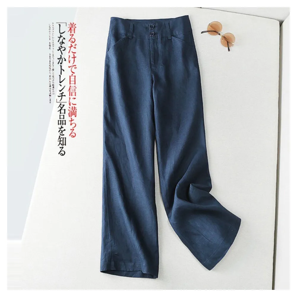 【ASister 小姊姊】*雙11限定*棉麻休閒褲☆*同色釦純色*腰頭後鬆緊帶九分亞麻直筒長褲(6色 M-2XL)#AS0506