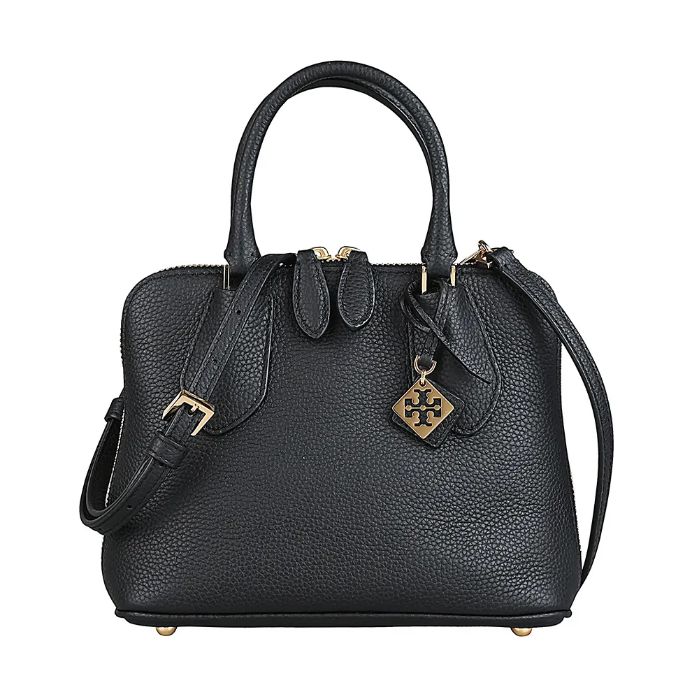 【TORY BURCH】TORY BURCH SWING吊牌LOGO小牛皮拉鍊手提斜背包(黑)