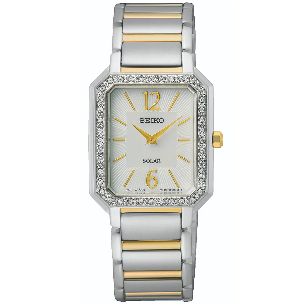 【SEIKO 精工】CS系列 復古方形 晶鑽太陽能腕錶 錶 週年慶 雙11(SUP466P1/V115-0DE0GS)