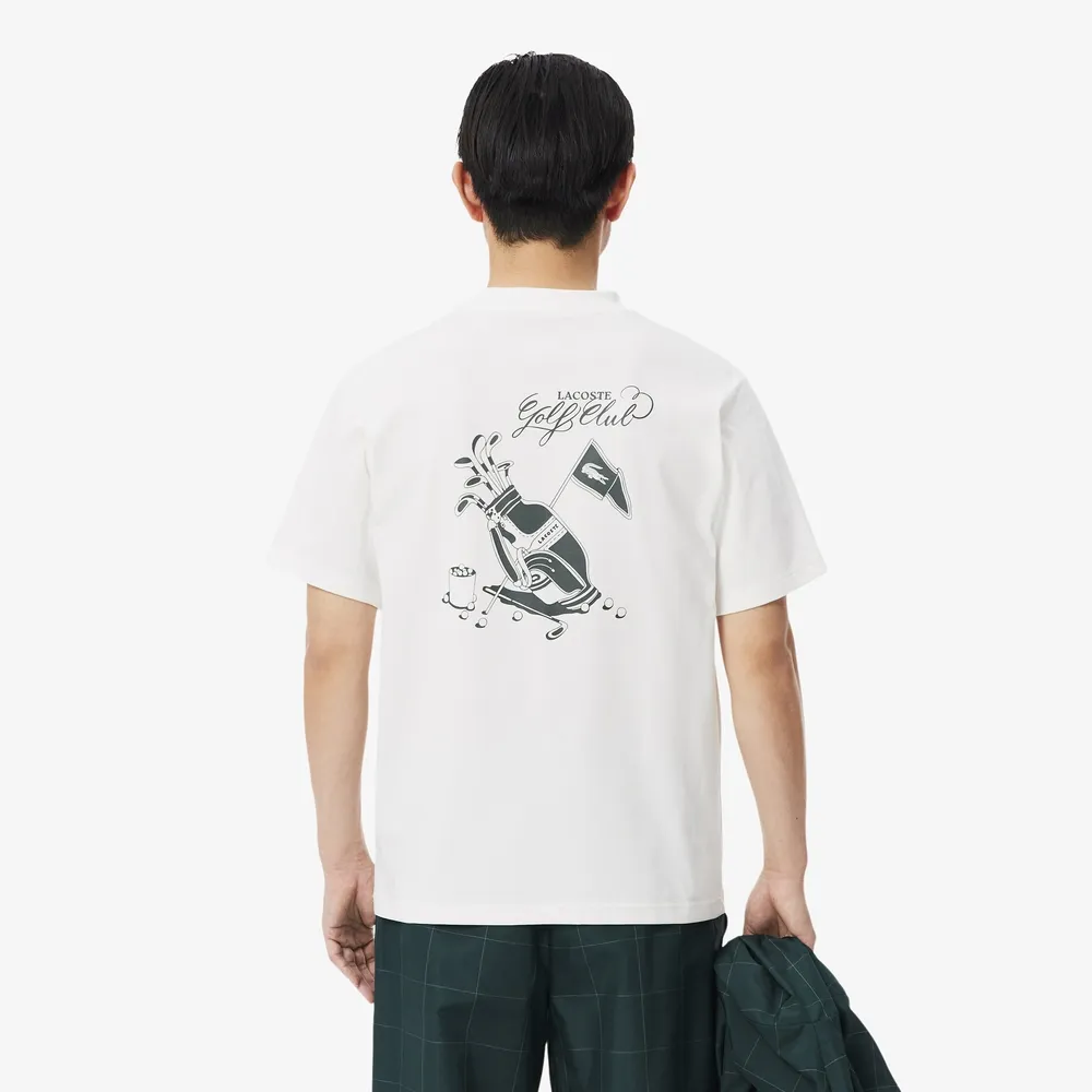 【LACOSTE】男款-高爾夫印花速乾短袖T恤(白色)