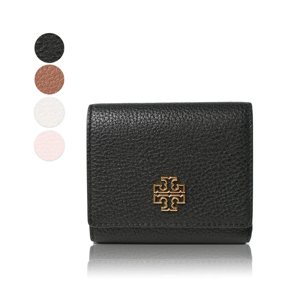 【TORY BURCH】BRITTEN 縷空LOGO荔枝紋釦式三折短夾(新款任選)