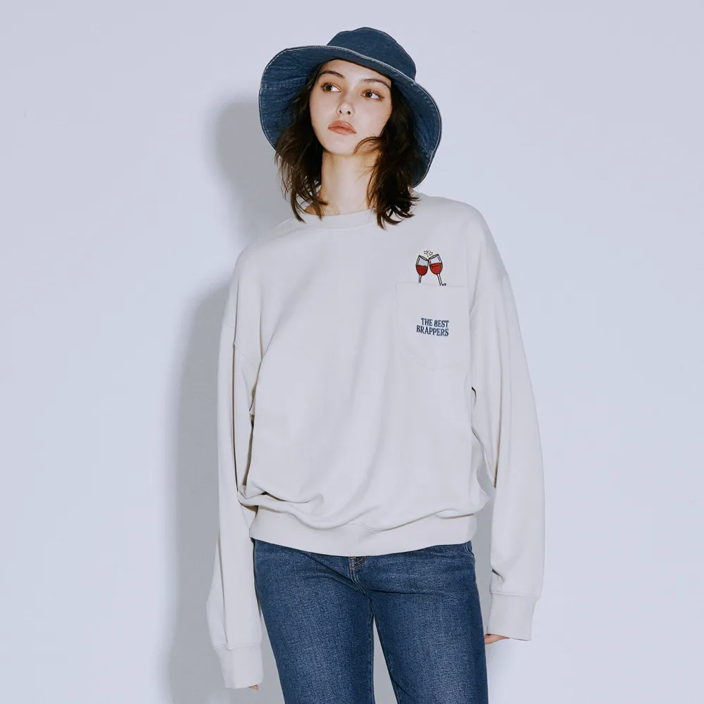 【BRAPPERS】女款 Cheers刺繡口袋圓領T(淺灰)