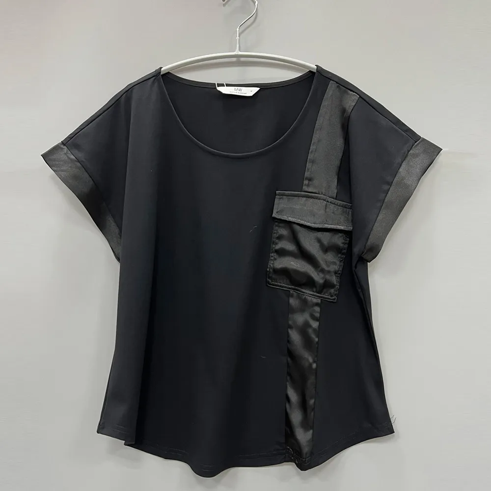 【MAGIQUE WARDROBE】圓領異材拼接短袖上衣(2色)