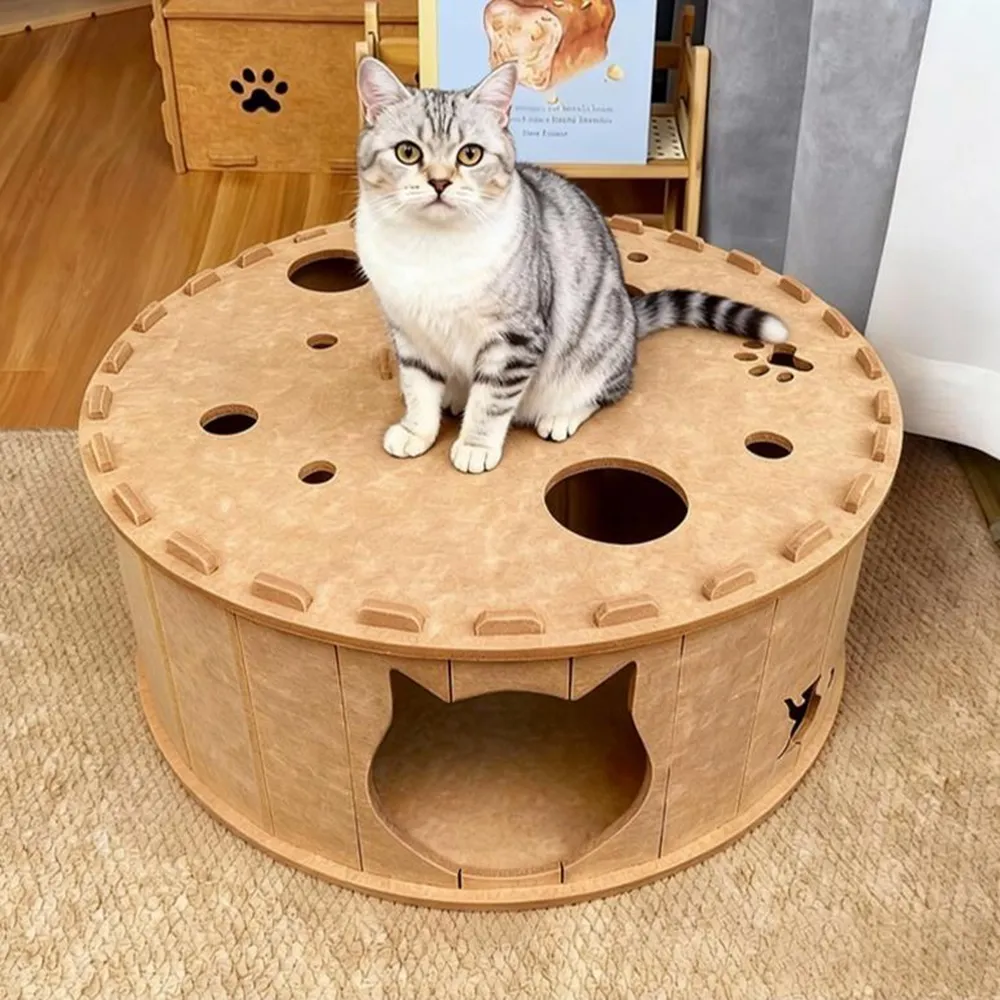 【Quality 聚家】隧道貓窩 毛氈寵物窩 貓咪躲避屋 貓咪玩具60*60*25cm（玩睡一體/多孔設計/加厚毛氈）