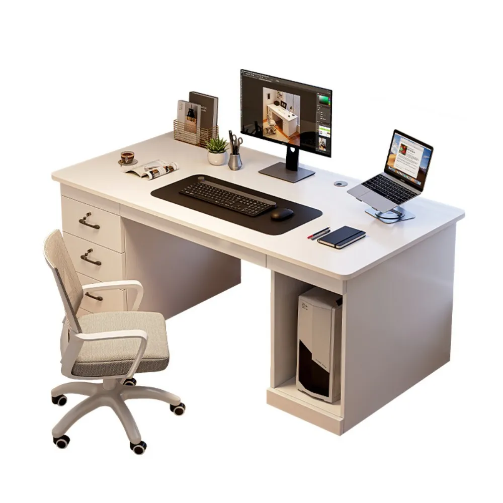 現代簡約辦公專用書桌電腦桌(140x60x74.2cm 帶鎖多抽 H型加橫板)