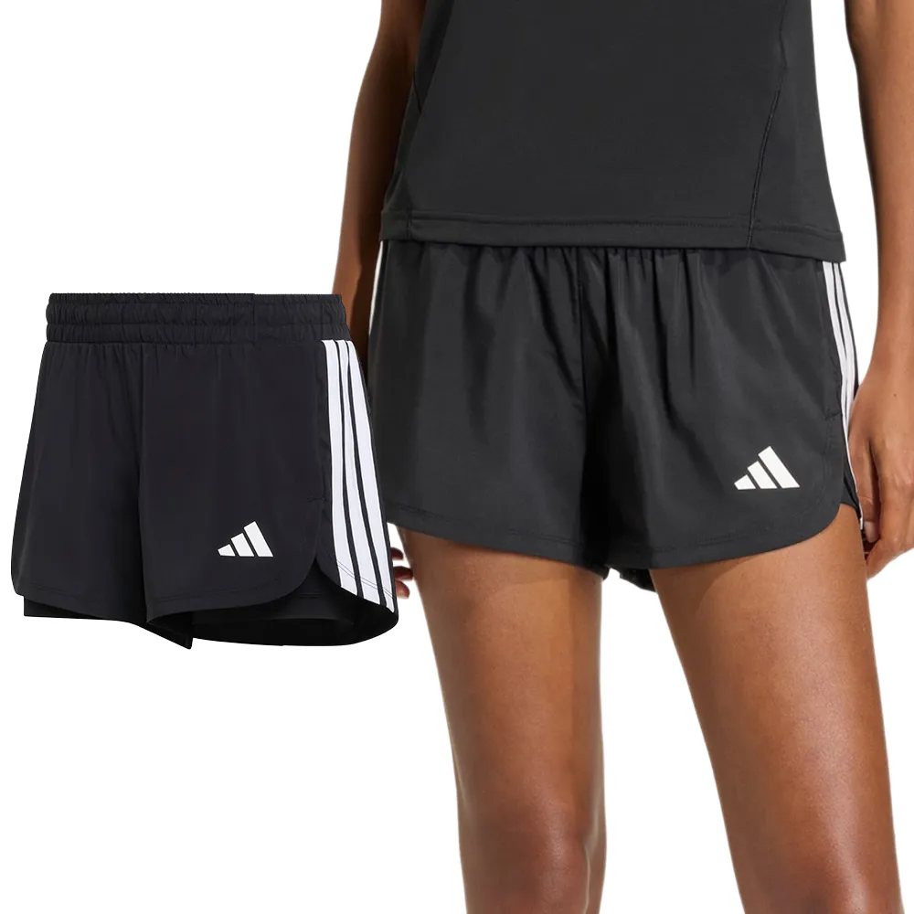 【adidas 愛迪達】PACER 2IN1 女款 黑色 中腰 快速排汗 訓練 運動 短褲 KD9742