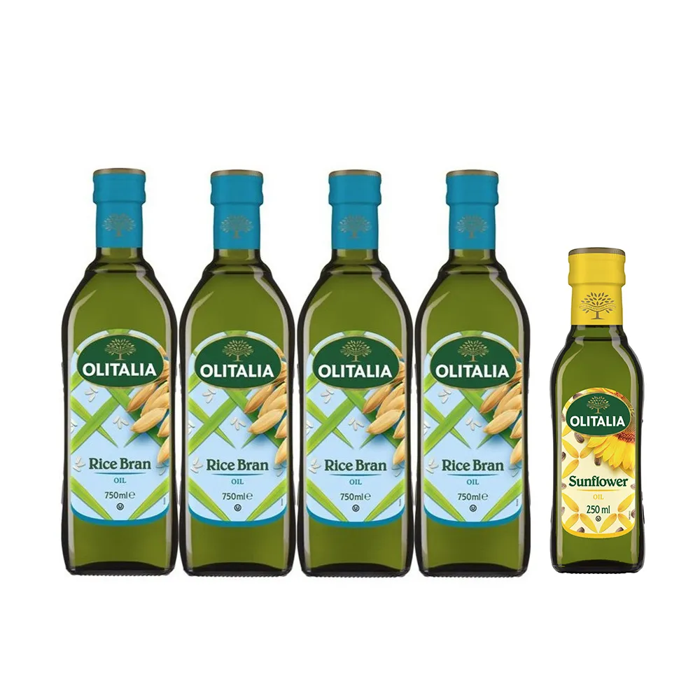 【Olitalia 奧利塔】超值玄米油禮盒組750mlx4瓶(+贈頂級葵花油250mlx1瓶)