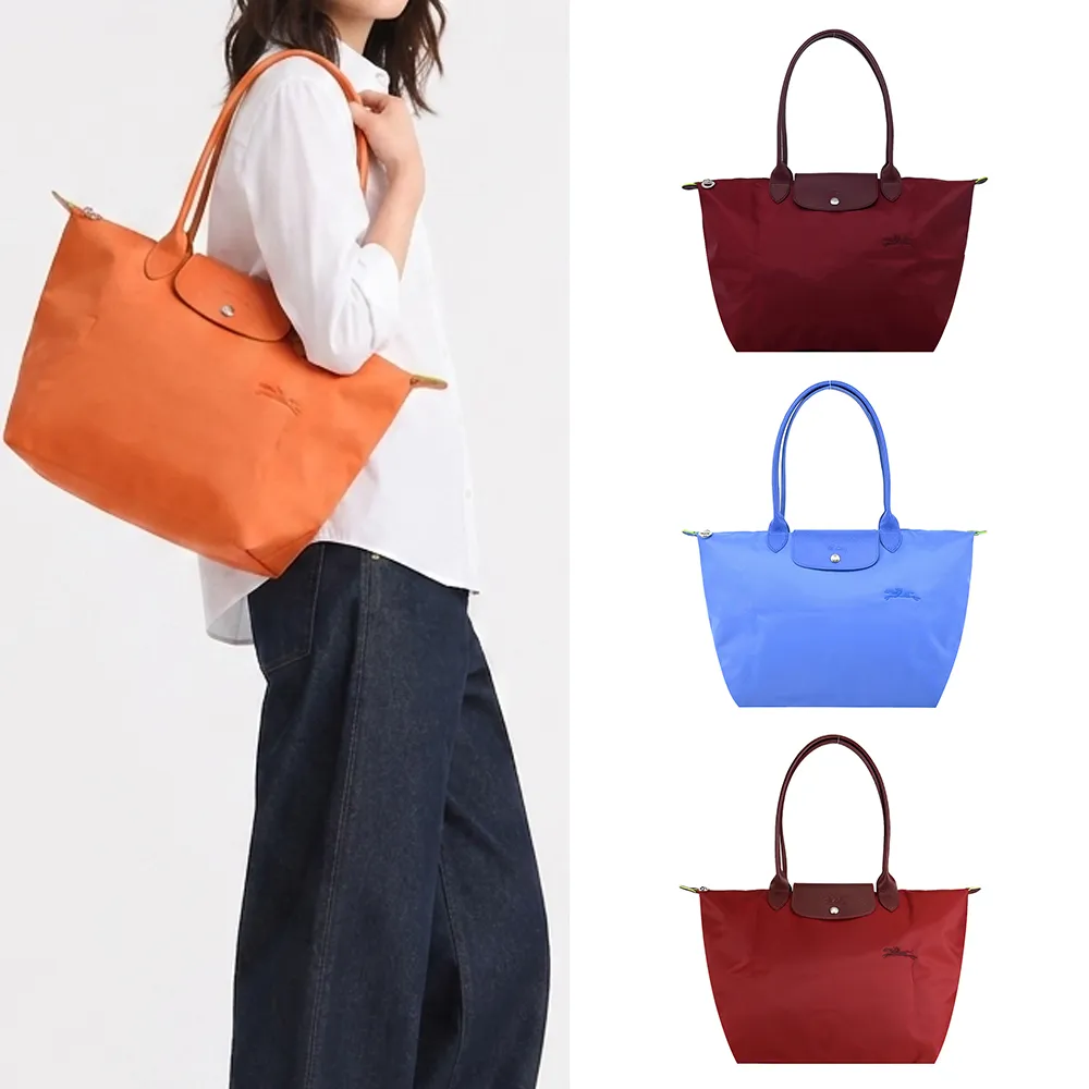 【LONGCHAMP】LE PLIAGE GREEN系列刺繡長把再生尼龍摺疊水餃包(大/多色選)