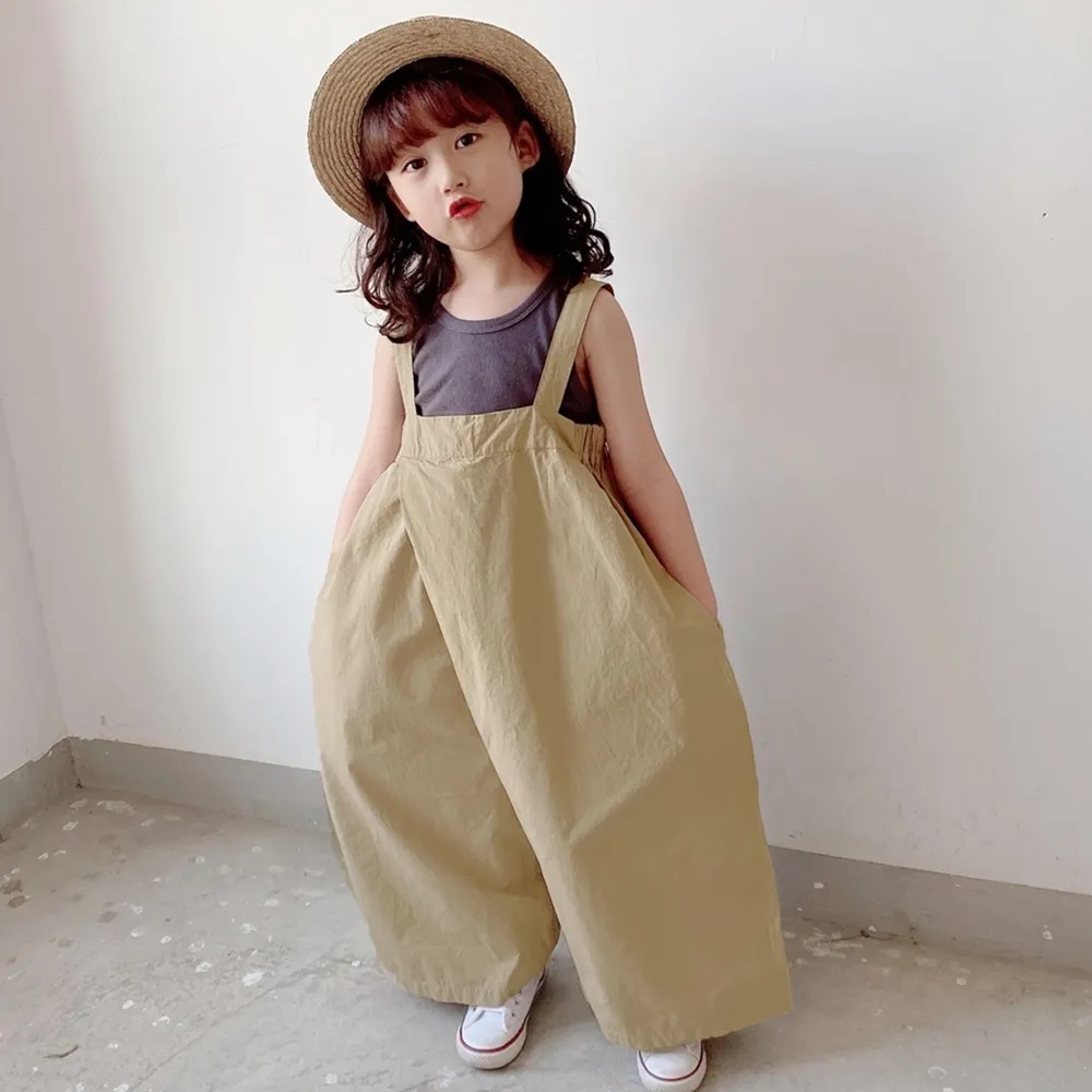 【橘魔法】日系風寬鬆吊帶寬褲 兒童 女童 大童 童裝 吊帶褲 寬褲 防蚊褲 闊腿褲 褲子 褲子