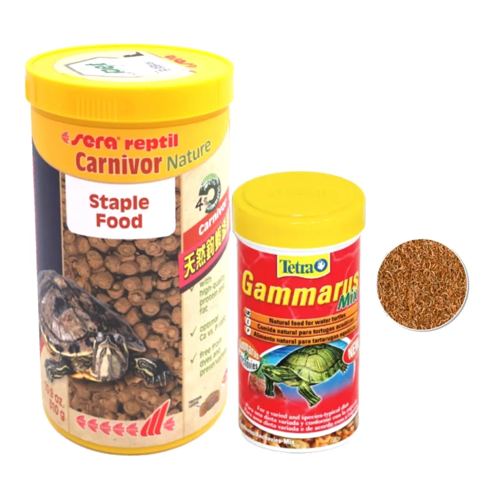 【Sera 德國】肉食甜甜圈 1L+Tetra乾燥淡水蝦全蝦 250ml/澤龜.水龜(兩棲爬蟲主食飼料 S18221+T197)