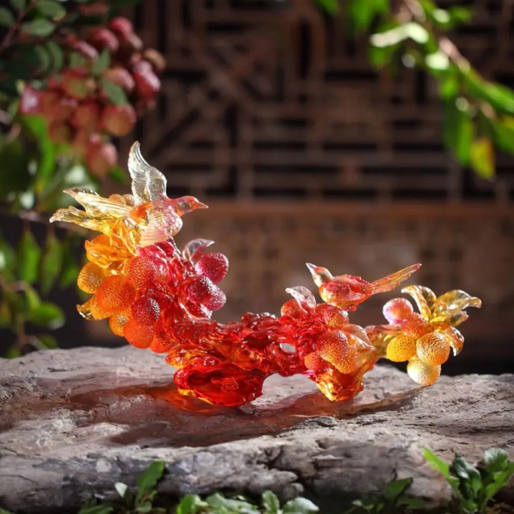 【琉璃工房】十全十美 如意喜鵲花荔枝入厝禮結婚開業 (琉璃/禮物/水晶/藝術品/禮贈/企業)
