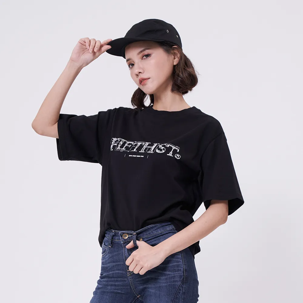 【5th STREET】雙11 中性款FIFTHST機械圖T-黑色