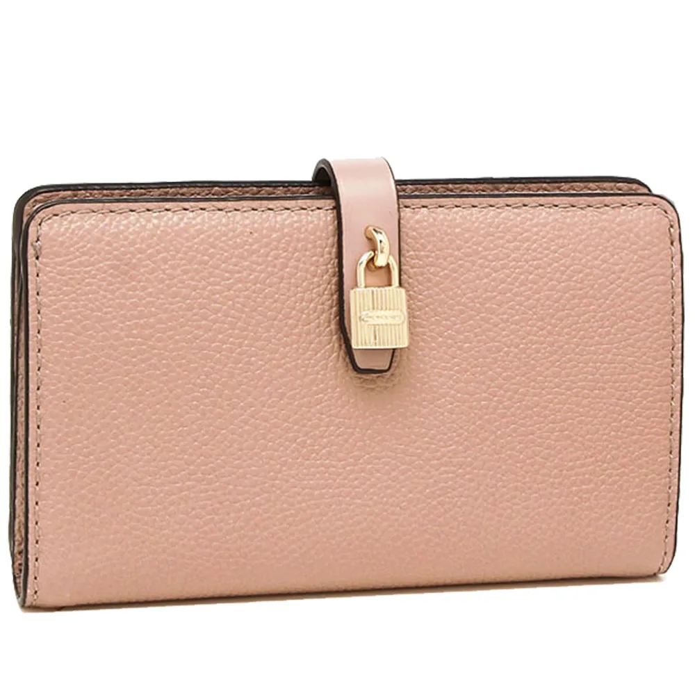 【Michael Kors】素面鎖頭造型皮革短夾