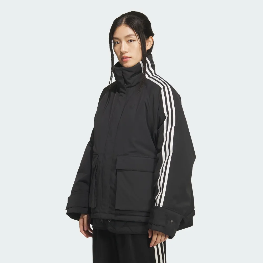 【adidas 愛迪達】外套 女 運動立領外套 亞規 3S DELUX W PAD 黑 KS5330
