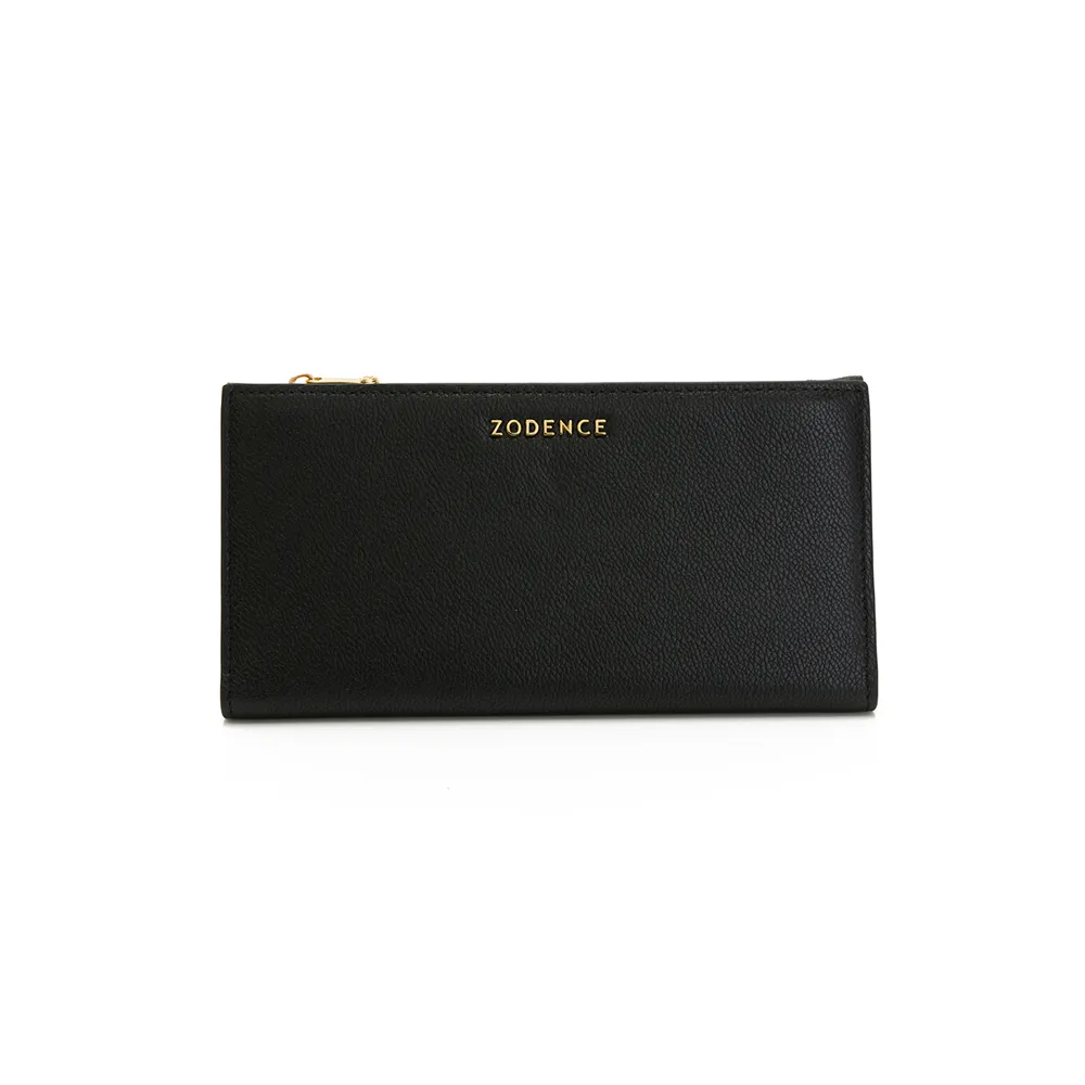 【ZODENCE 佐登司】LIZ進口牛皮對開輕薄長夾(黑)