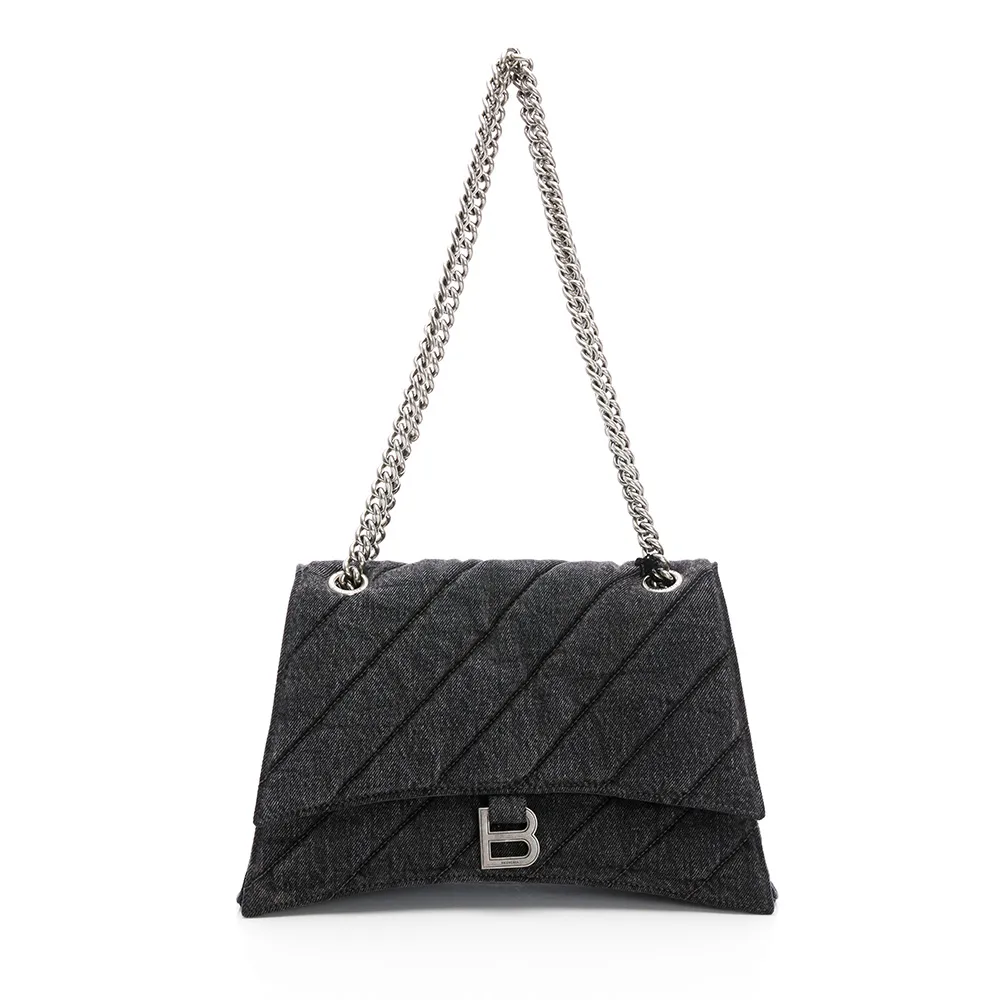 【Balenciaga 巴黎世家】Crush中型鏈條包(灰黑丹寧/仿舊銀鏈)