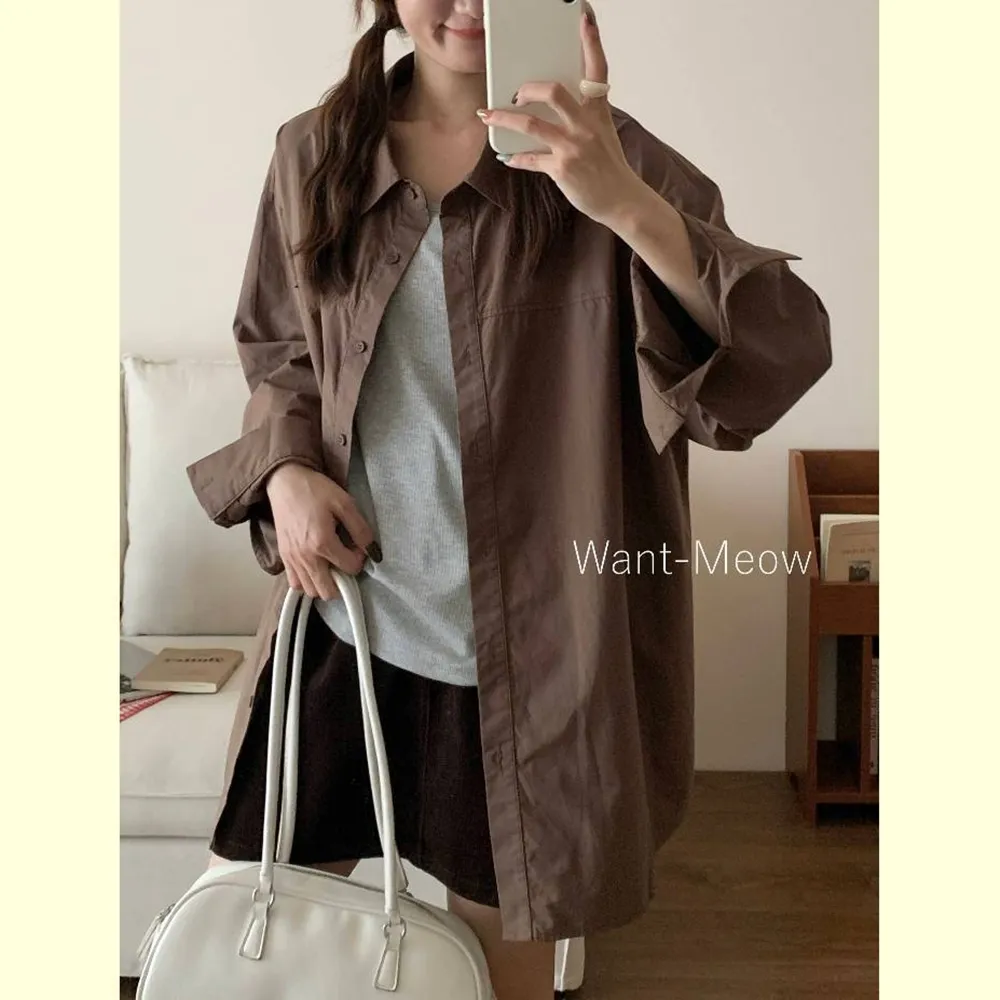 【Want-Meow】90公斤可穿/２件組兩件套裝襯衫+背心上衣寬肩帶背心長袖襯衫(大碼上衣/大碼/大尺碼/套裝)