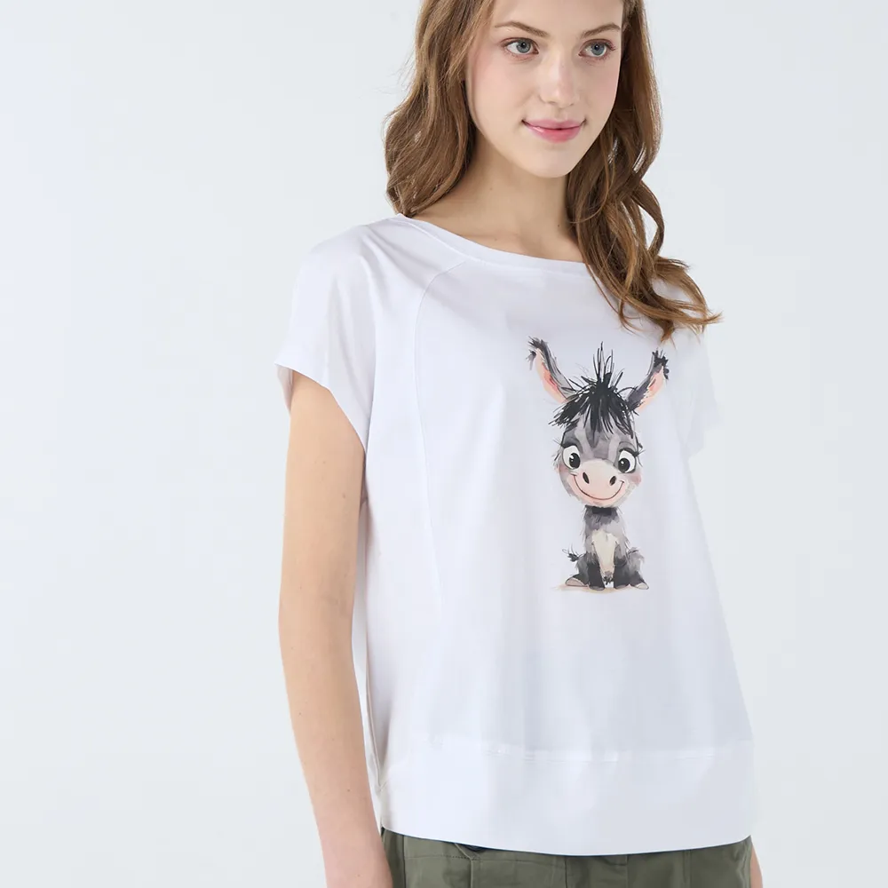 【Qiruo 奇若名品】專櫃精品白色可愛小毛驢短袖上衣2233A  棉質女裝 