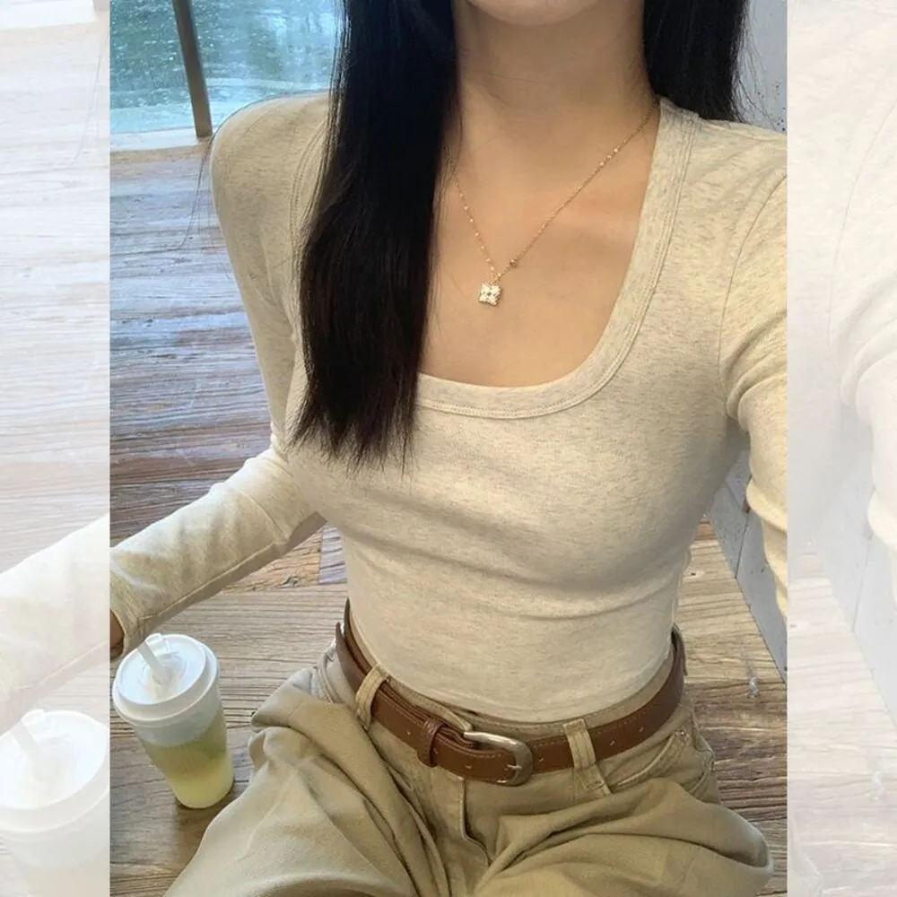 【AKARA】纯棉40支210g92%棉8%狄綸不變形好穿大方領上衣(保暖鎖溫/女裝內搭打底/舒適穿搭)