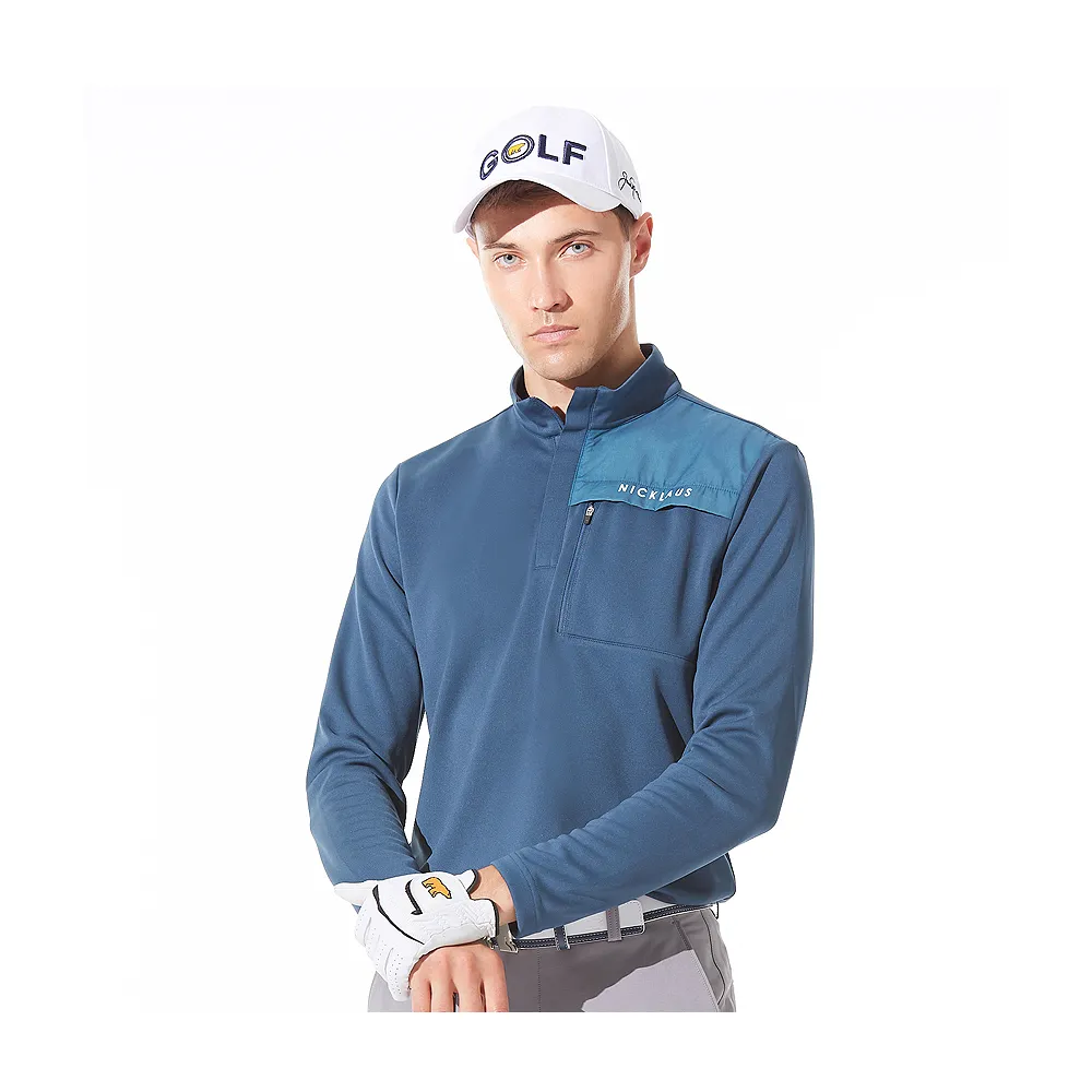 【Jack Nicklaus 金熊】GOLF男款吸濕排汗剪接POLO衫/高爾夫球衫(藍色)