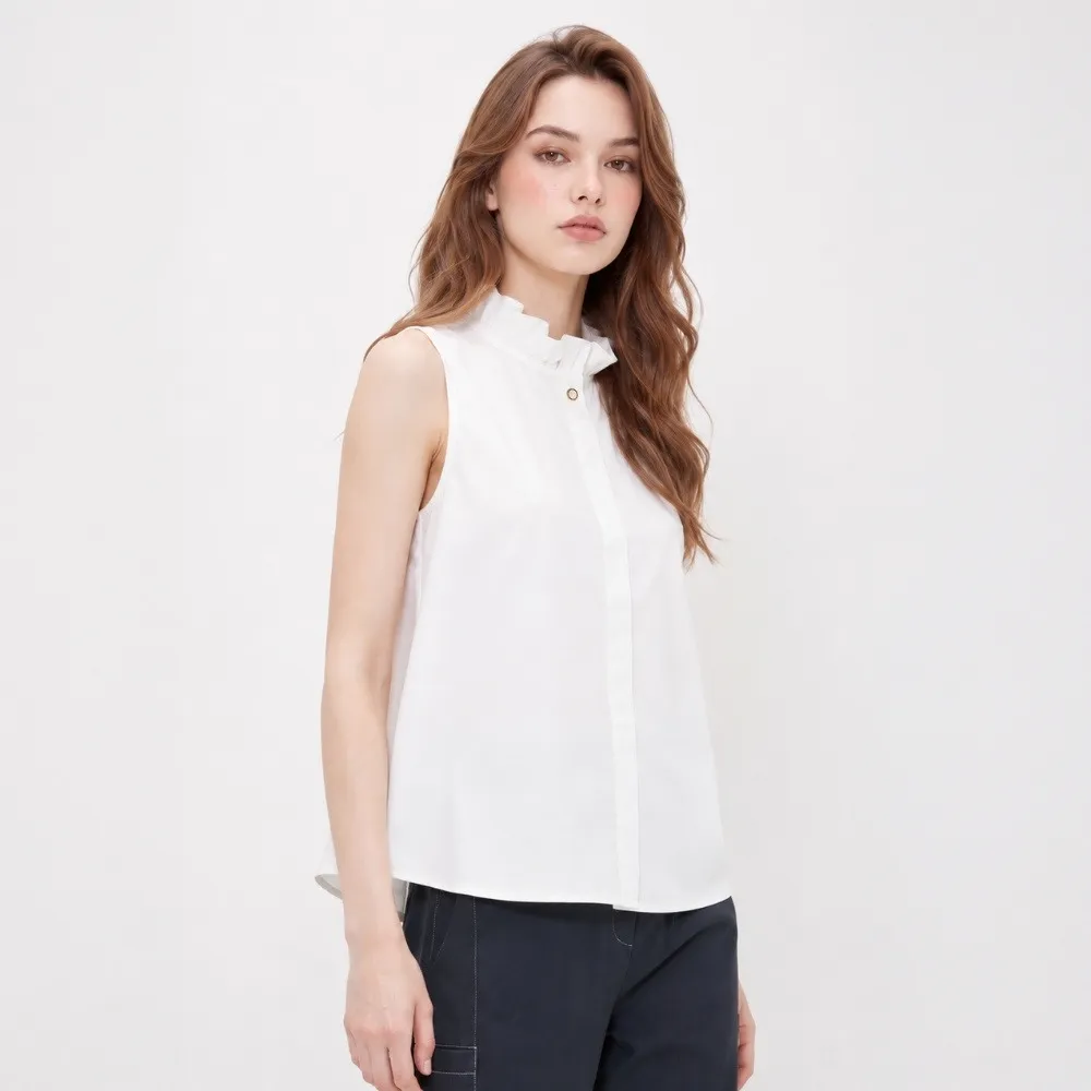【ILEY 伊蕾】荷葉領暗釦開衩背心(白；M-XL；1263693004)