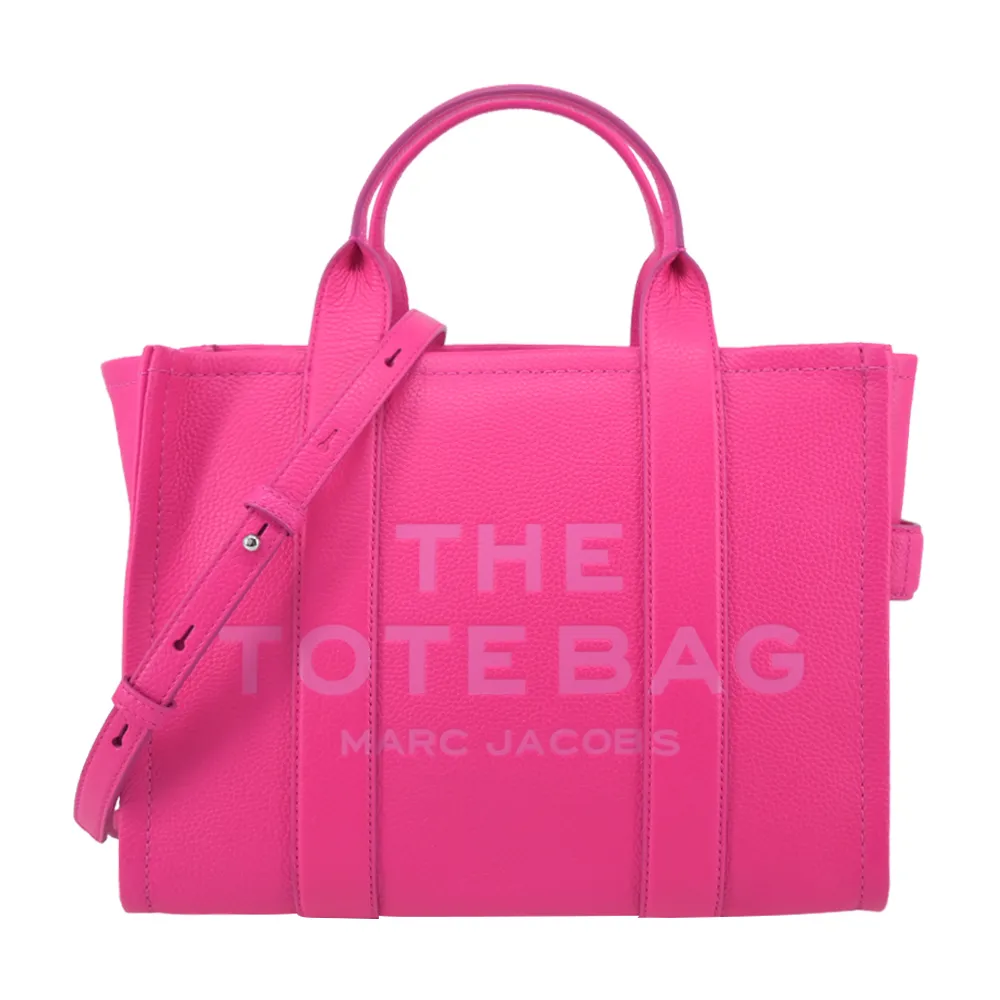 【MARC JACOBS 馬克賈伯】The Leather TOTE 皮革兩用托特包(小/紫霞粉)