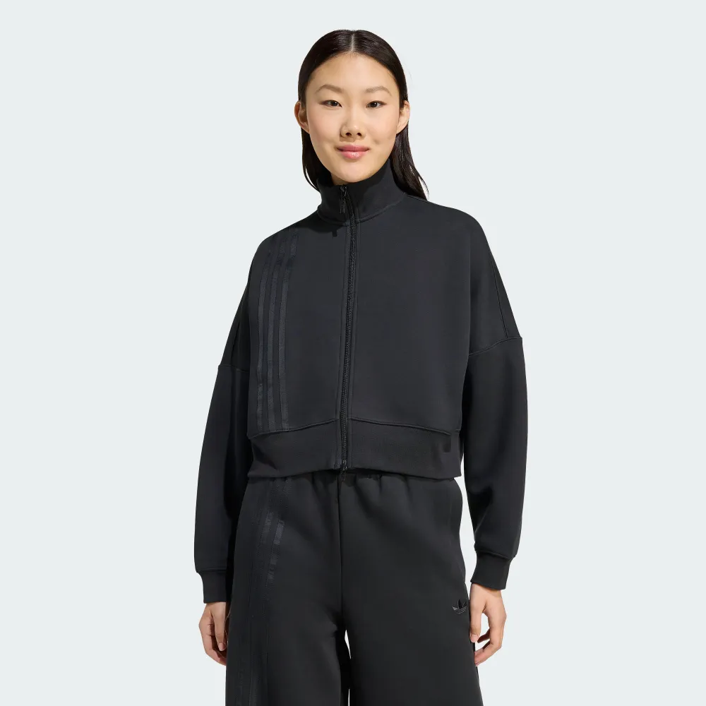 【adidas 愛迪達】3 Stripes Zipup 女 立領外套 運動外套 休閒穿搭 黑 亞版(JX2705)