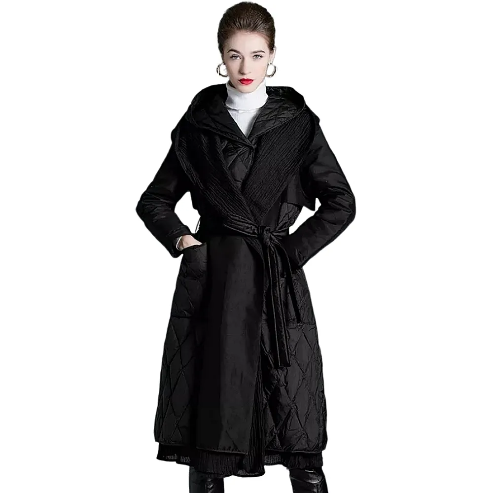 【巴黎精品】現貨+預購 真羽絨90%白鴨絨羽絨外套羽絨衣夾克(保暖連帽繫帶拼接麻料收腰女外套p1au12)
