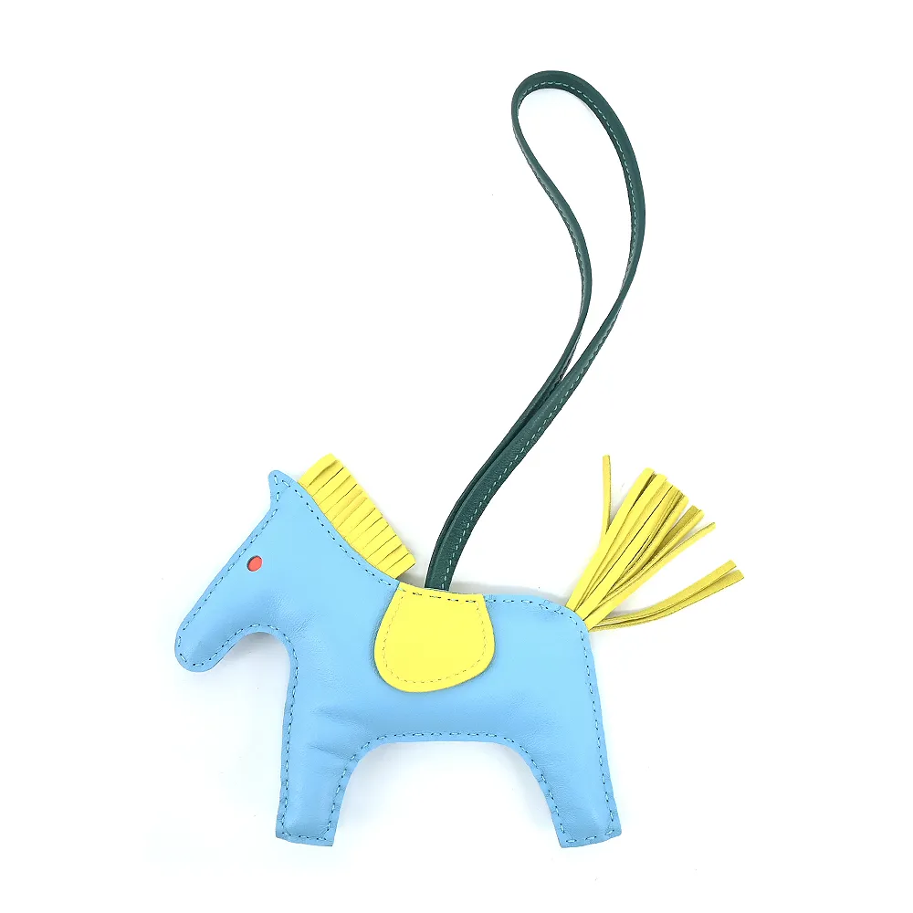 【Hermes 愛馬仕】Rodeo小羊皮撞色手工馬兒吊飾(中/藍/黃)